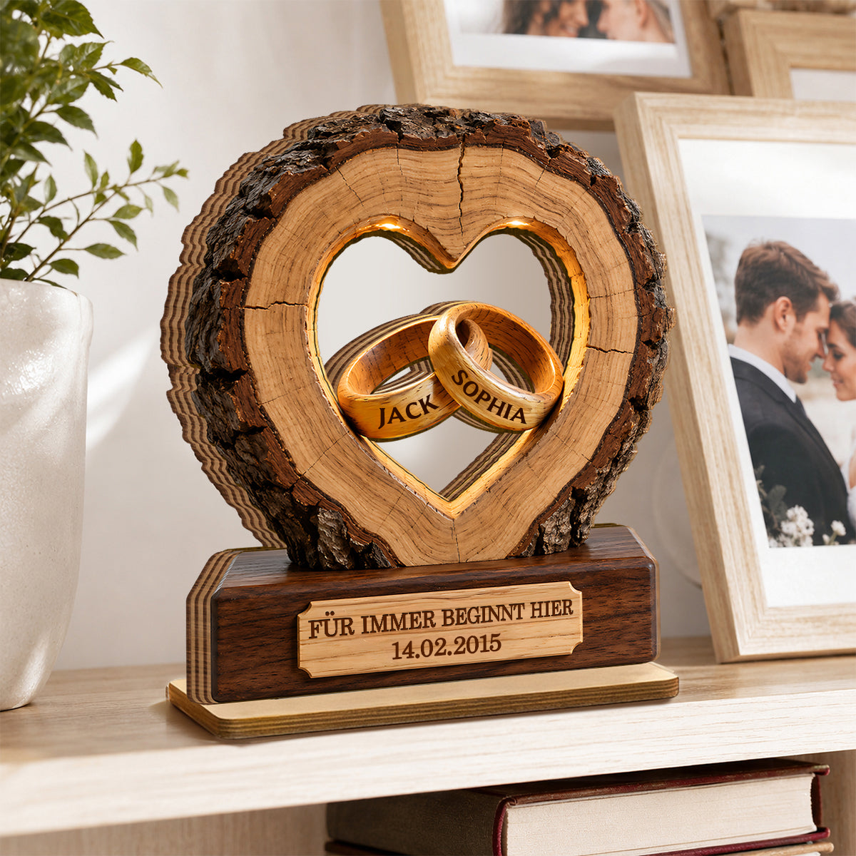 Personalisierter Holzaufsteller mit Ringen Geschenk zum Jahrestag Hochzeitsgeschenke