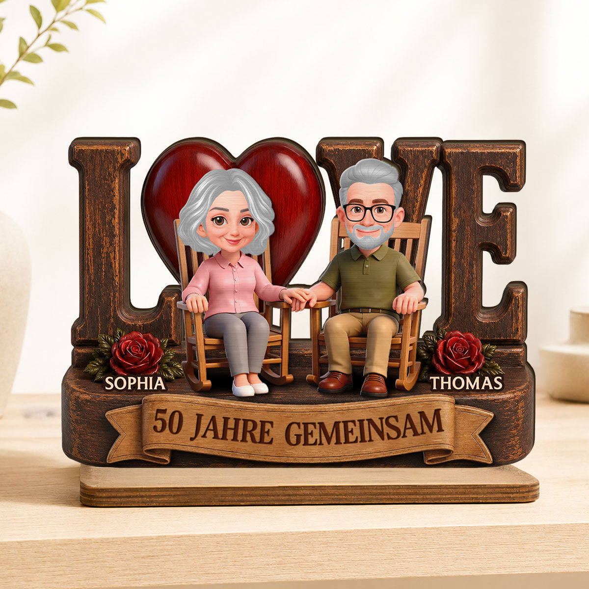 Personalisierter Holzaufsteller für Paare mit LOVE-Motiv und Wunschjahr Geschenk zum Jahrestag