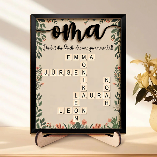 Personalisierte Holztafel mit Kreuzworträtsel Geschenk für Oma und Opa