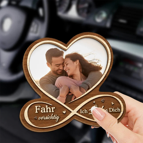 Fahr Vorsichtig - Personalisierter Sonnenblendenclip mit Foto für Paare