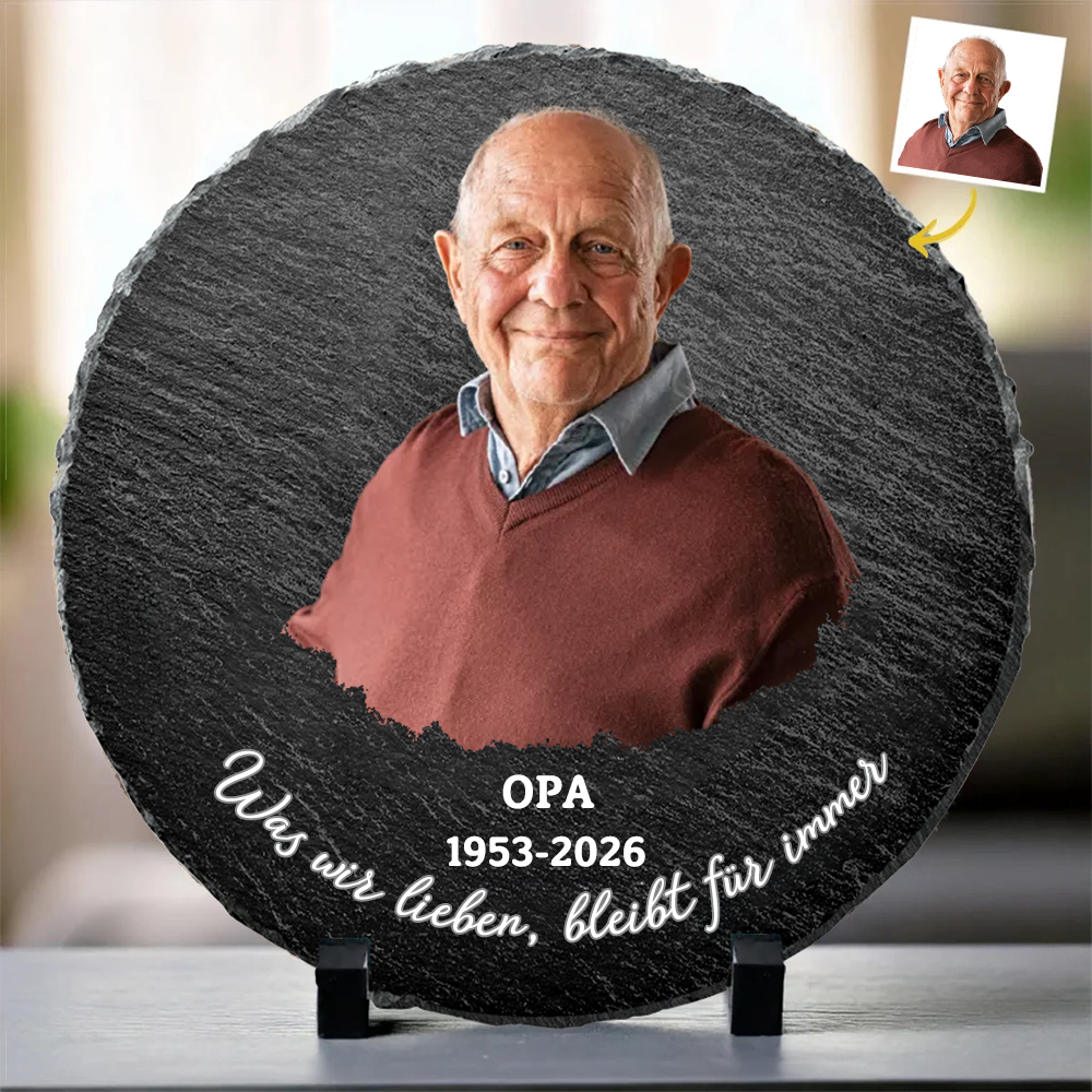 Personalisierte Schieferplatte mit Foto, Jahr und Text Trauergeschenk