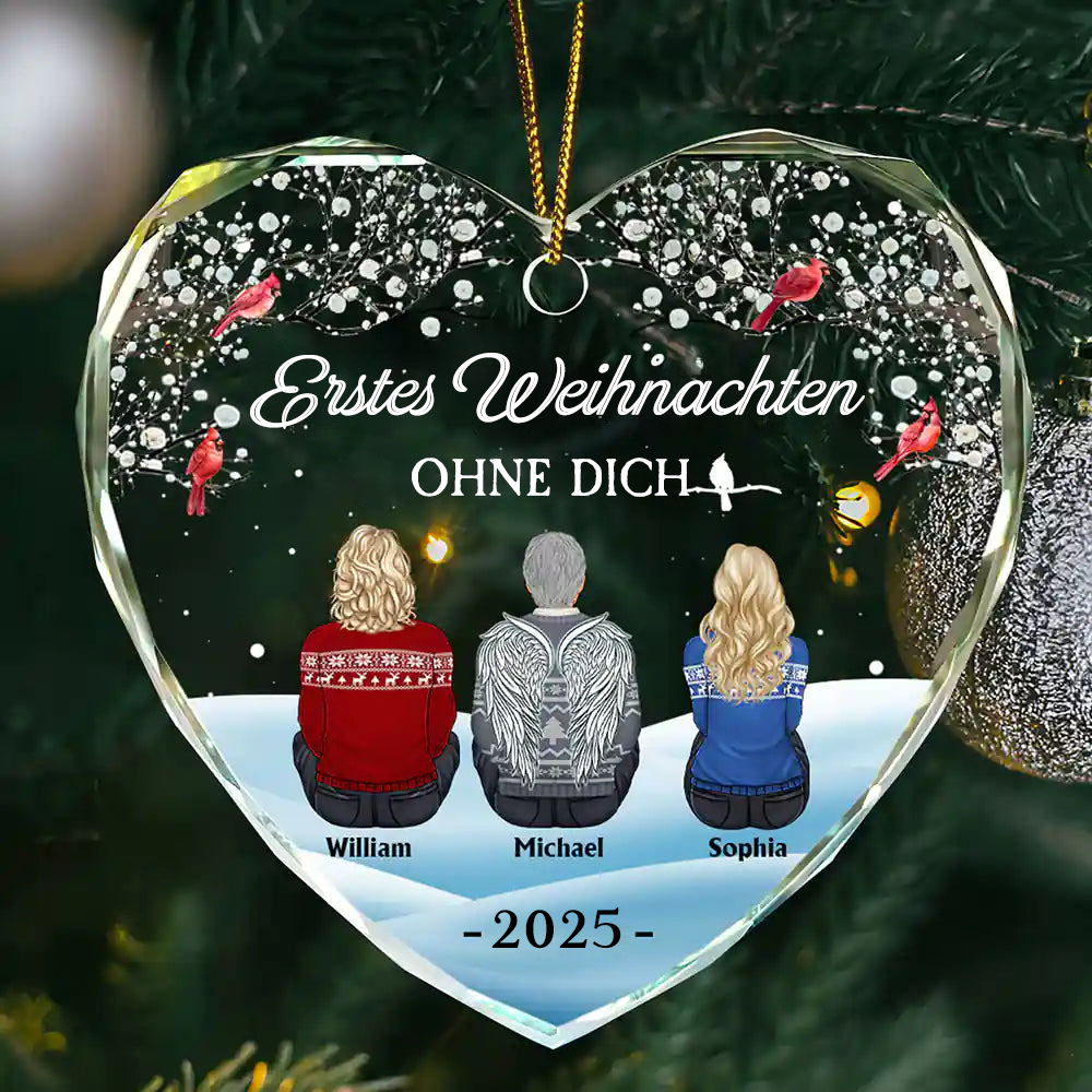 Glasornament in Herzform-Erstes Weihnachten ohne dich-Christbaumanhänger zur Trauer
