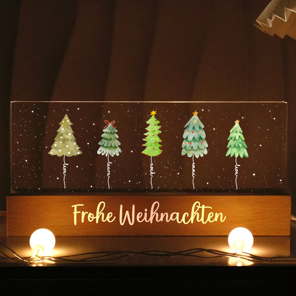 Personalisiertes LED-Nachtlicht mit Tannenbäumen und Namen Weihnachtsgeschenk für Familie