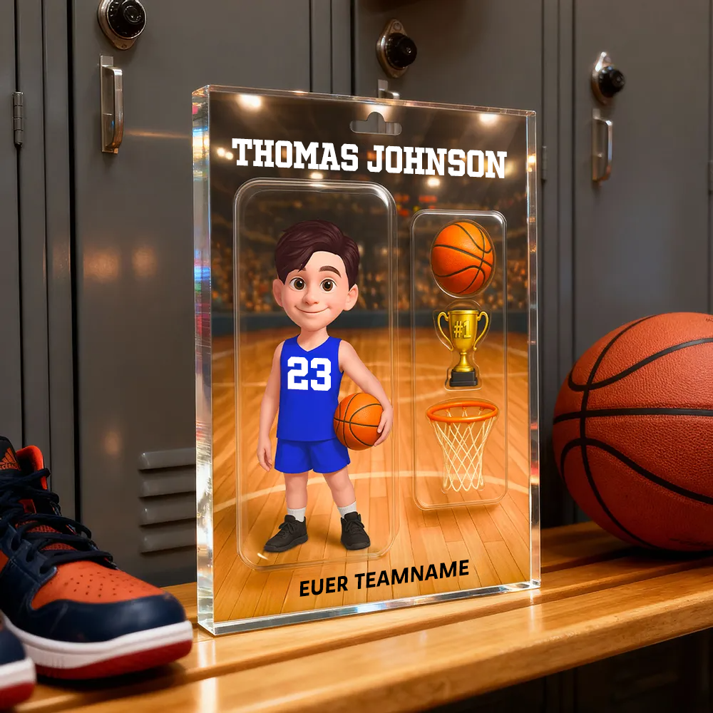 Personalisierter Acrylblock mit Basketballjunge und Basketballmädchen Geschenk für Kinder