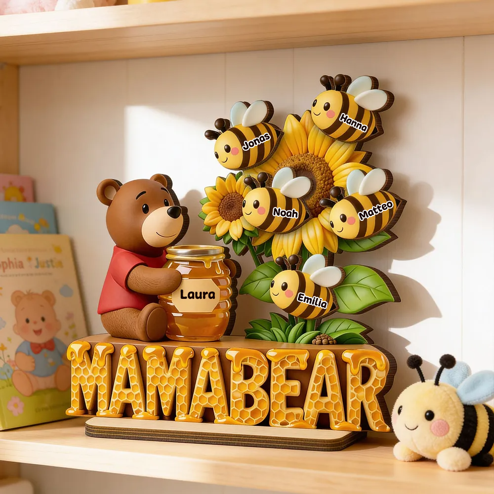 Mamabär-Personalisierter Holzaufsteller mit Bienen Geschenk für Mama