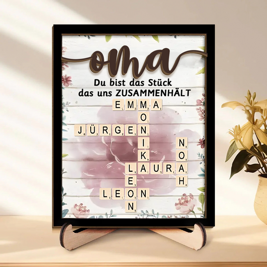 Personalisierte Holzplakette mit Kreuzworträtsel