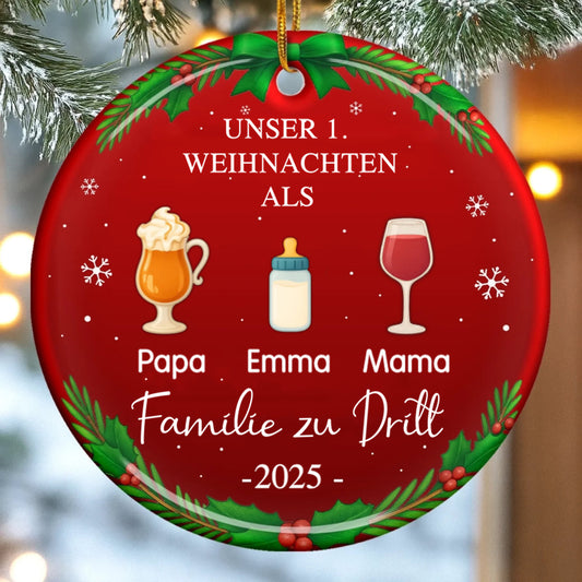 Personalisierter Keramik-Ornament „Unser erstes Weihnachten als Familie zu...“ Christbaumschmuck