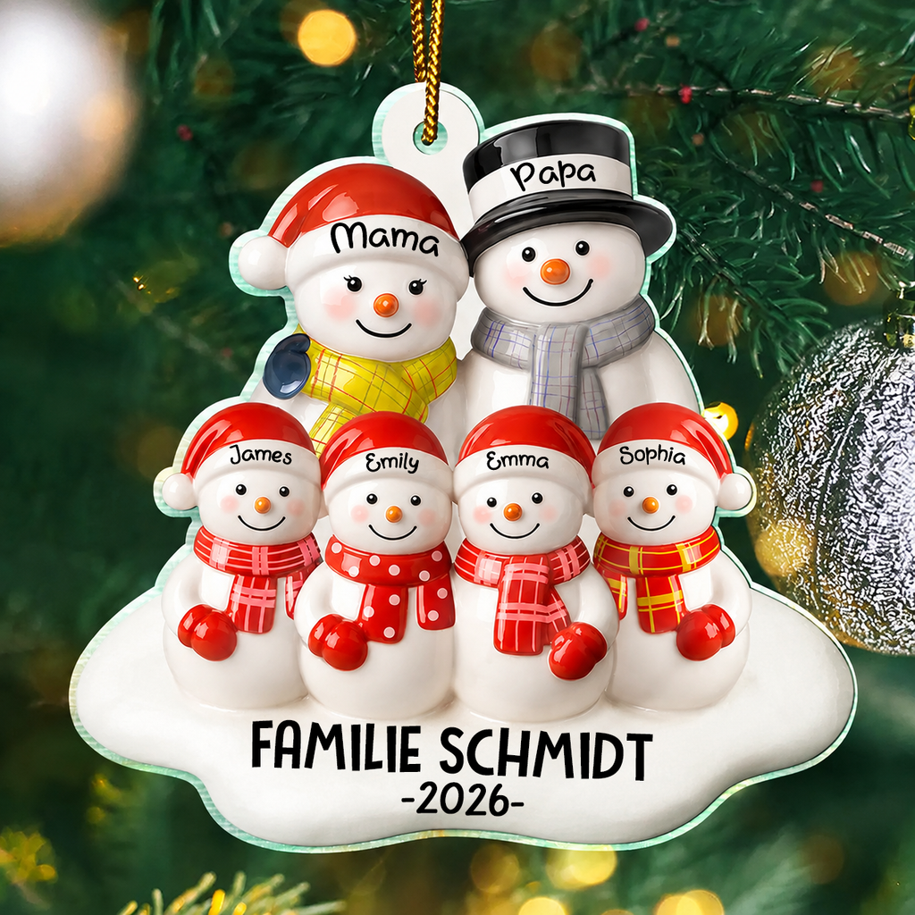 Personalisierter Acryl-Weihnachtsanhänger mit Namen – Schneemannfamilie
