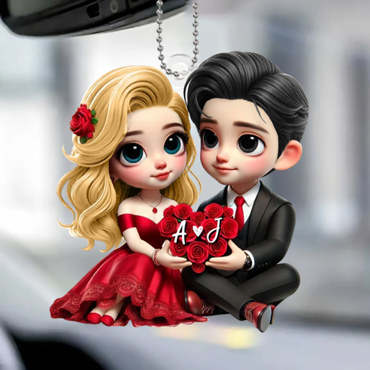 Pärchen mit Rosen Autoanhänger aus Acryl Geschenk für Paar
