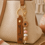 Personalisierter Leder-Schlüsselanhänger mit Geburtsblume und Namen