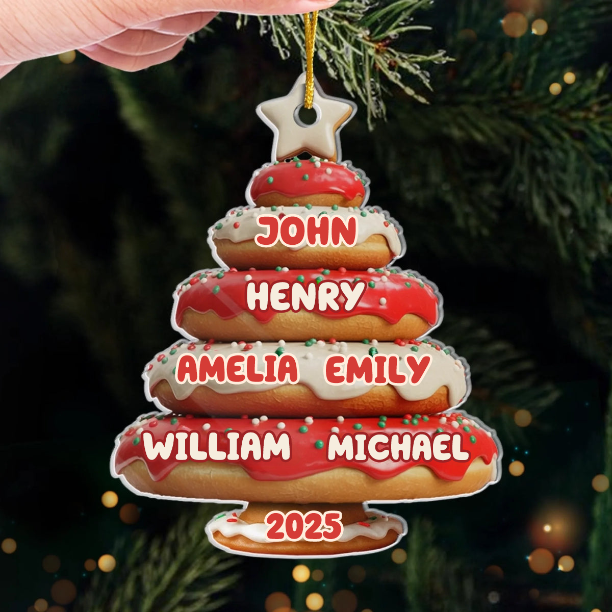 Donutbaum-Personalisierter Acrylanhänger mit Namen Christbaumschmuck für Familie