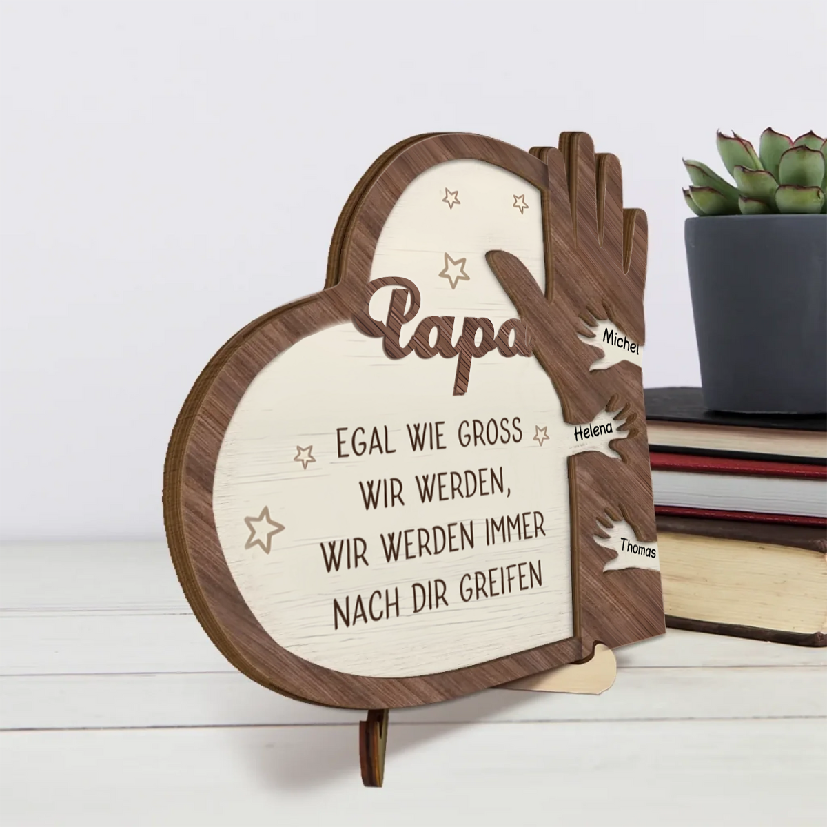 Hand in Hand Personalisierte 2-lagigen Holztafel für Papa