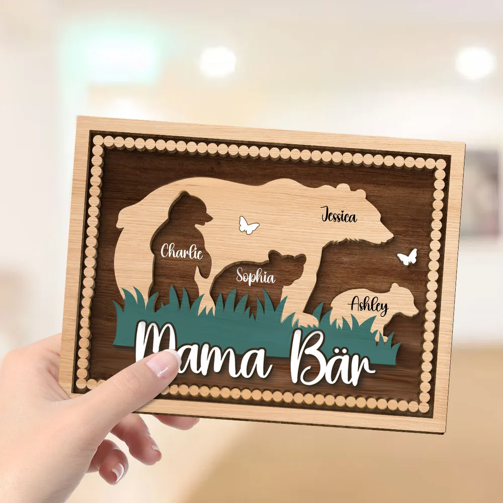 Mama Bär-Personalisierter 2-Schicht-Holzaufsteller mit Bärenmotiv