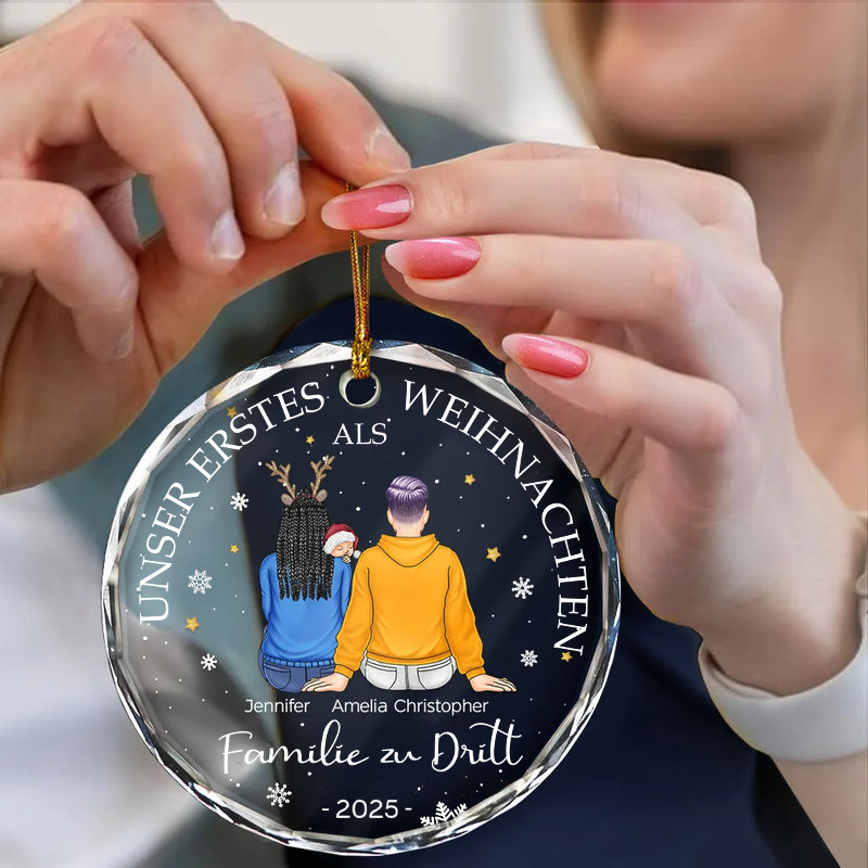 Unser Erstes Weihnachten als Familie zu...Personalisierter Glasornament Christbaumschmuck mit Baby, Hund und Katze