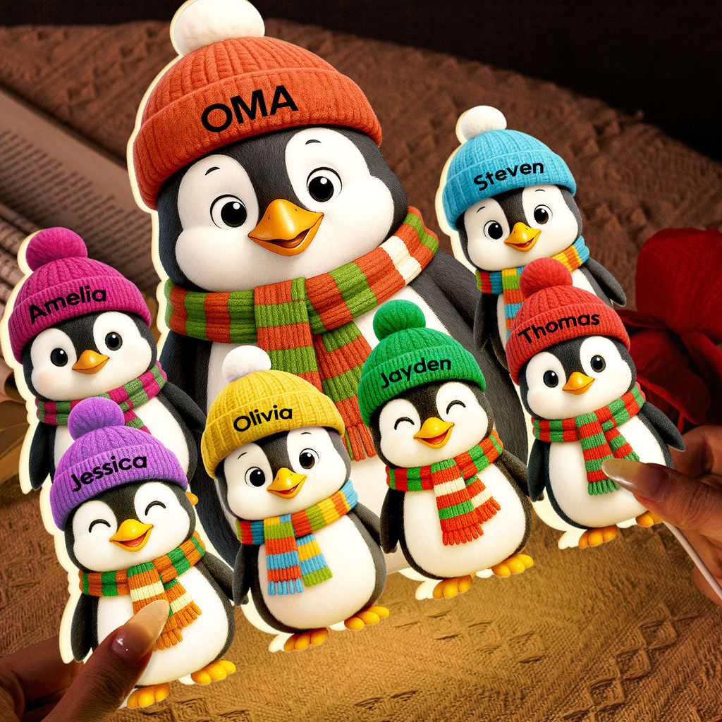 Personalisierte LED-Lichtbox für Oma – Pinguin-Motiv mit Namen