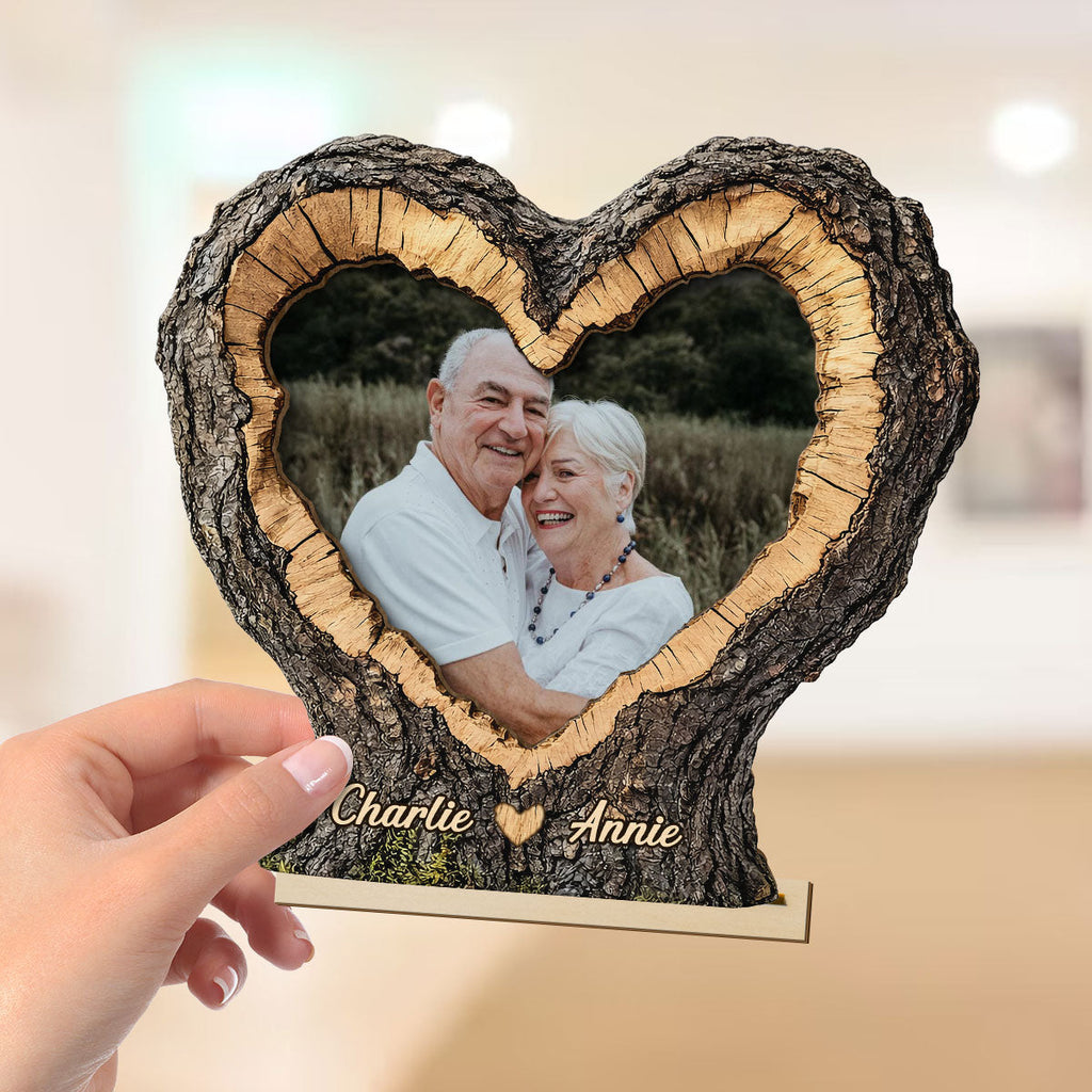 Personalisierter Holzaufsteller im Herzform Fotogechenk für Paar
