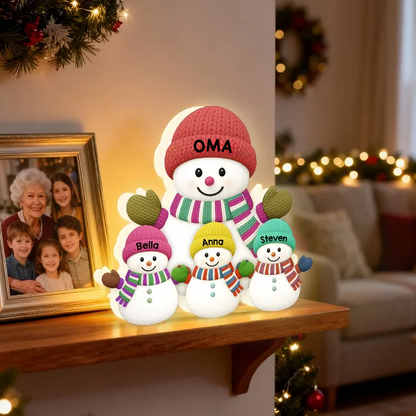„Weihnachten mit Oma & Opa – Enkelkinder Schneemann Familie“ Personalisierte LED-Lichtbox