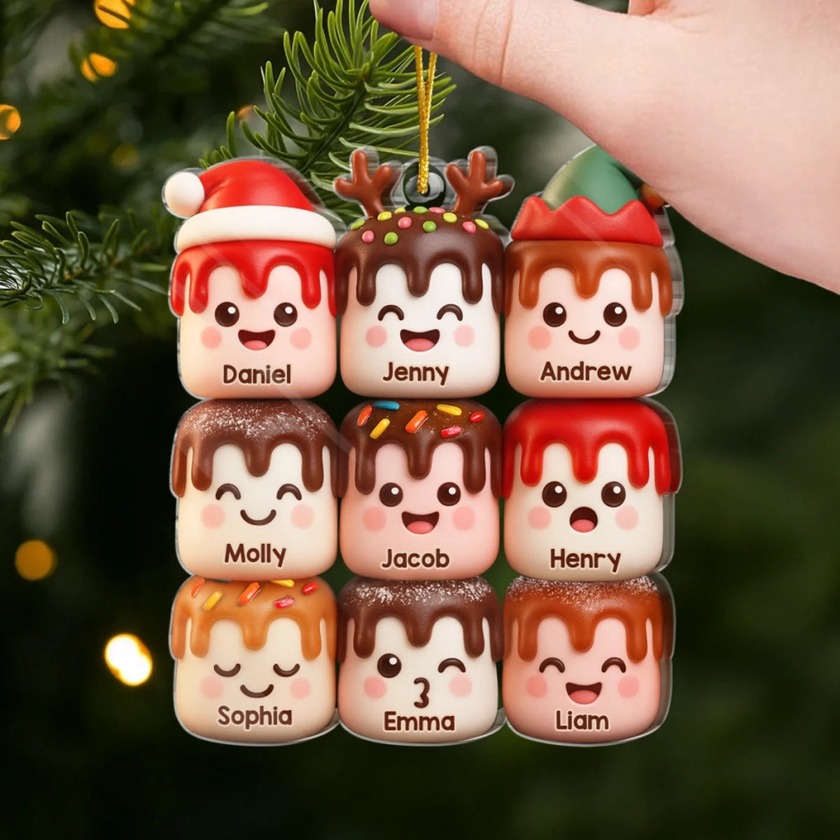 Marshmallow-Personalisierter Acrylanhänger mit Namen Christbaumschmuck für Familie
