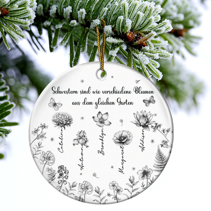 Personalisierte Keramik Ornament Christbaumschmuck mit Geburtsblumen Geschenk für Schwestern