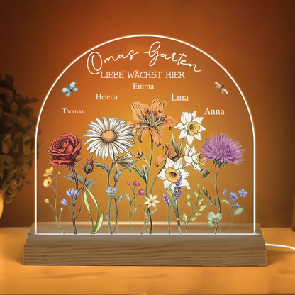 Garten mit Geburtsblumen-Personaisiertes Nachtlicht für Mutter und Großmutter