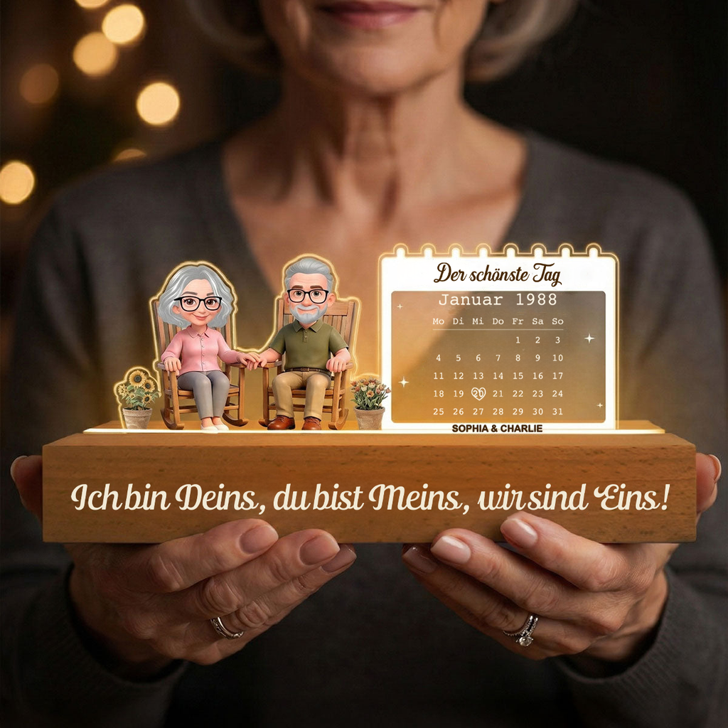 Personalisiertes LED-Nachtlicht mit Paar und Kalender Geschenk zum Jahrestag