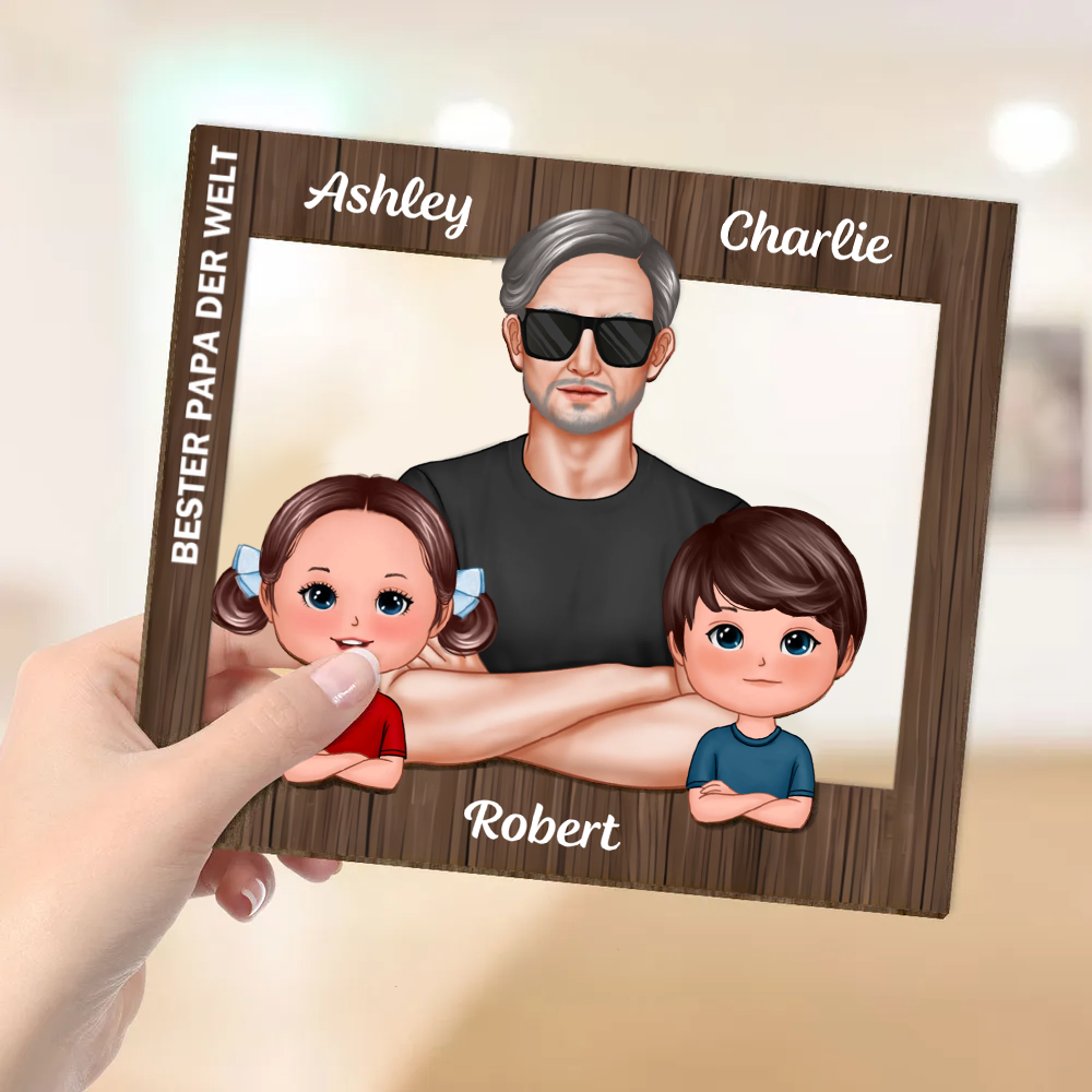 Rahmen-Personalisierte Holztafel mit Mann und Kinder Geschenk für Papa und Opa