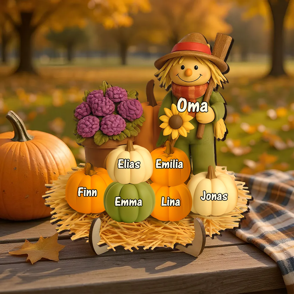 Vogelscheuche und Kürbissen Personalisierte Holztafel mit Namen