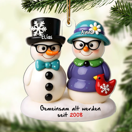 Schneemannpaar - Personalisiertes Christbaumschmuckmit Namen