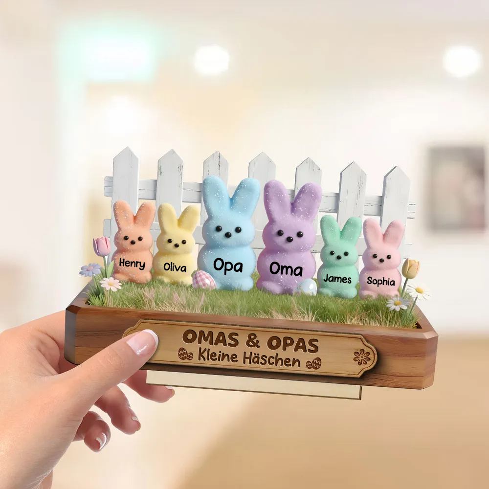 Personalisierter Holzaufsteller mit Hasen Geschenk für Opa und Oma