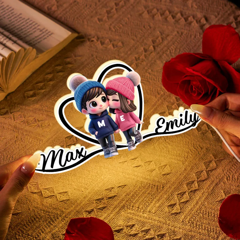 Süßes Paar und Herz-Personalisierte Lichtbox mit Namen Geschenk zum Valentinstag