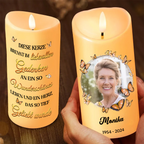 Personalisierte Trauerkerze mit Schmetterlingen LED-Kerze mit Foto