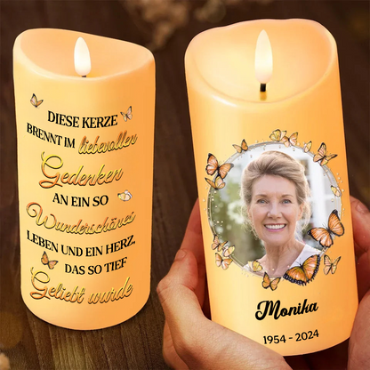 Personalisierte Trauerkerze mit Schmetterlingen LED-Kerze mit Foto