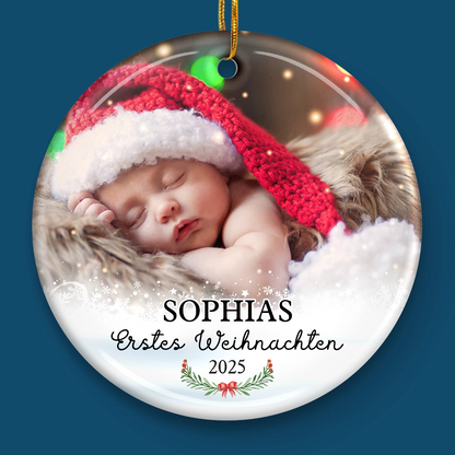 Erstes Weihnachten-Personalisierter Keramik-Ornament mit Foto und Name Christbaumschmuk für Baby