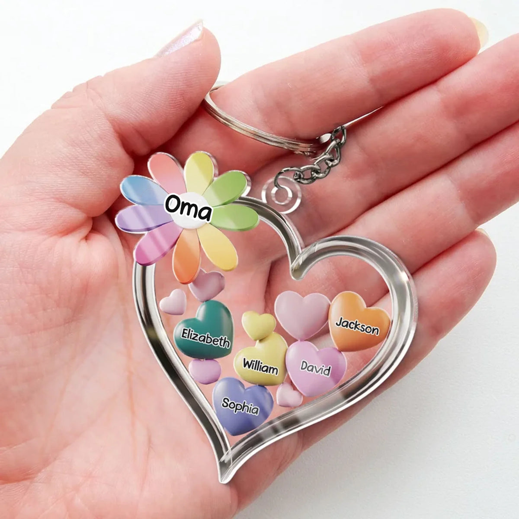 Gemeinsam in Omas Herz Acryl-Schlüsselanhänger mit Herzenmotiv Geschenk für Oma und Mama