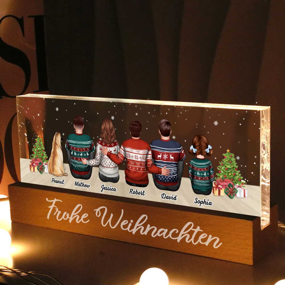 Personalisierte LED-Nachtlicht mit Familie, Katzen und Hunde Weihnachtsgeschenk