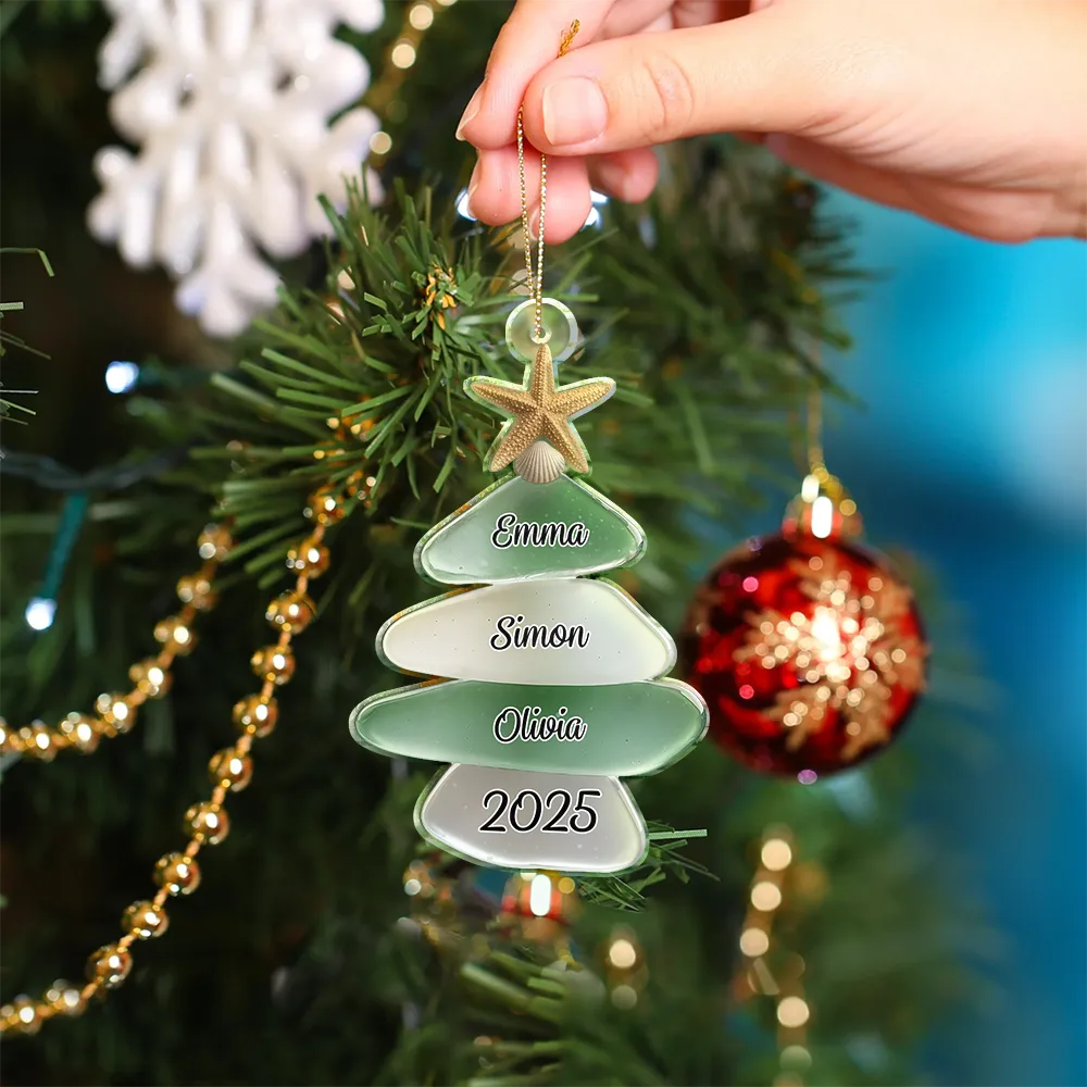 Acrylanhänger mit Meerglasmotiv Personalisiertes Christbaumschmuck mit 2-15 Namen