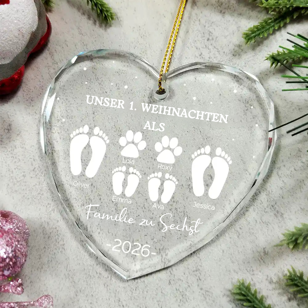 Personalisierter Glas-Weihnachtsanhänger –  Unser 1. Weihnachten als Familie