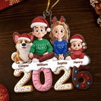 2025 Familie- Personalisierter Acrylanhänger mit Hund und Katze Christbaumschmuck mit Familie