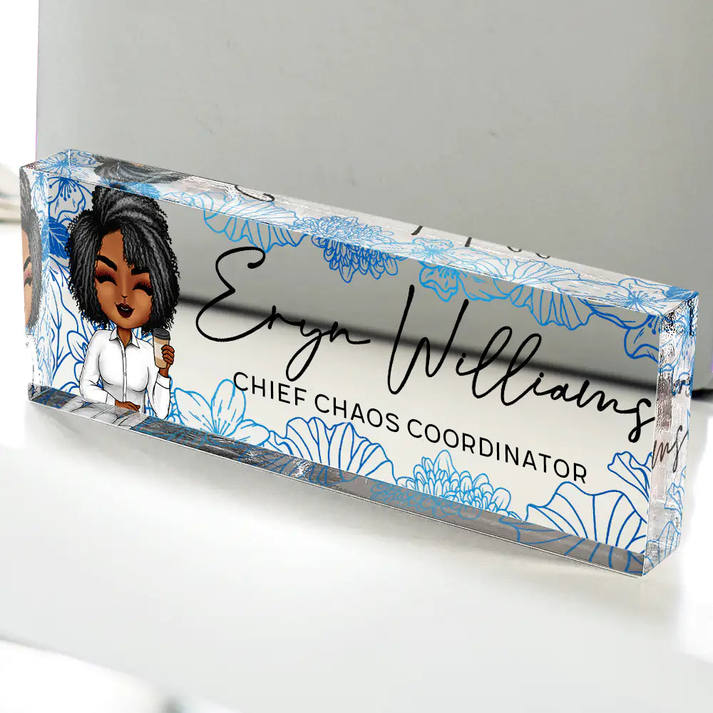 Personalisiertes Acryl-Namensschild für den Schreibtisch mit Blumenmotiv – Individuelles Geschenk für Kollegin & Freunde