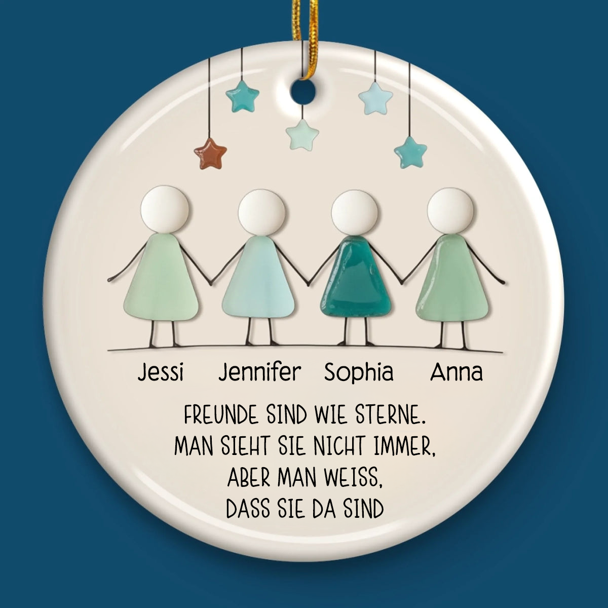 Personalisiertes Keramikornament mit Meerglasmotiv Christbaumschmuck für Freunde und beste Freundin