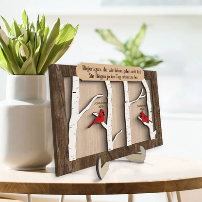 Rotkardinal - Personalisierter Holzaufsteller mit Text Trauergeschenk