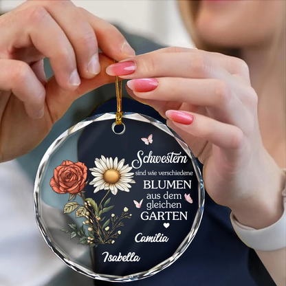 Personalisiertes Glasornament mit Geburtsblumen Christbaumschmuck für Schwester und Freunde