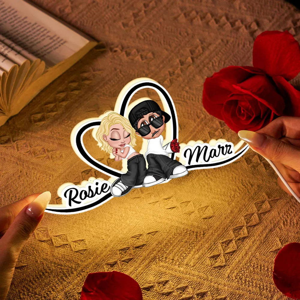 Y2K-Paar und Herz Personalisierte Lichtbox mit Namen Geschenk für Paar/LGBT-Paar