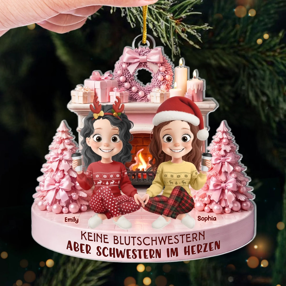 Beste Freundinnen am Kamin Personalisierter Acrylanhänger mit 2-5 Frauen Chrisbaumschmuck für Freunde