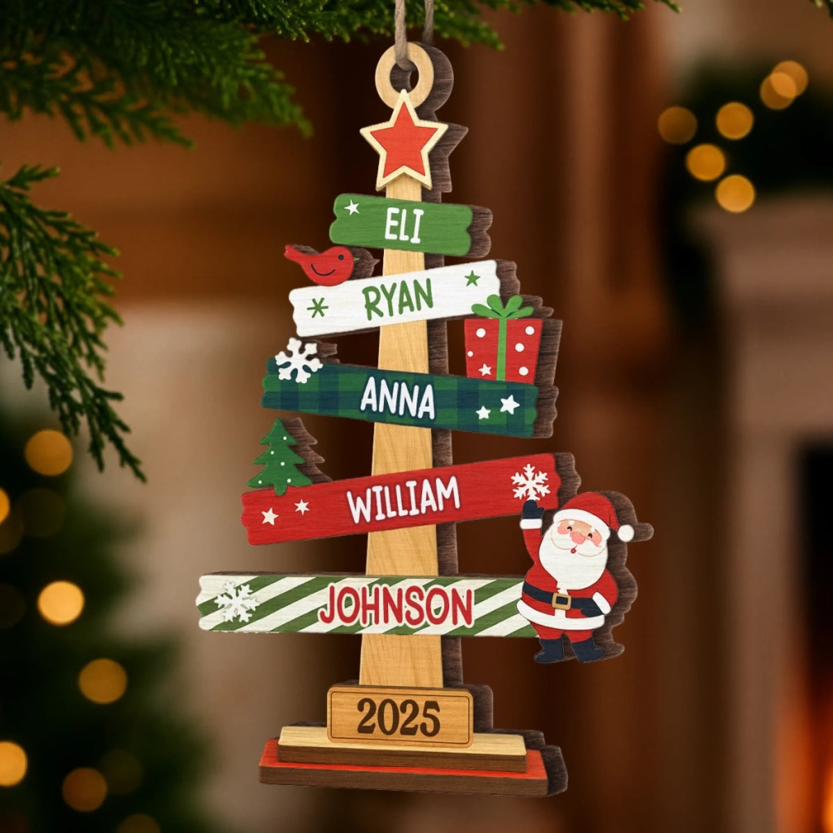 Christbaumanhänger mit Tannenbaummotiv 2-lagige Holzornamente Geschenk für Familie