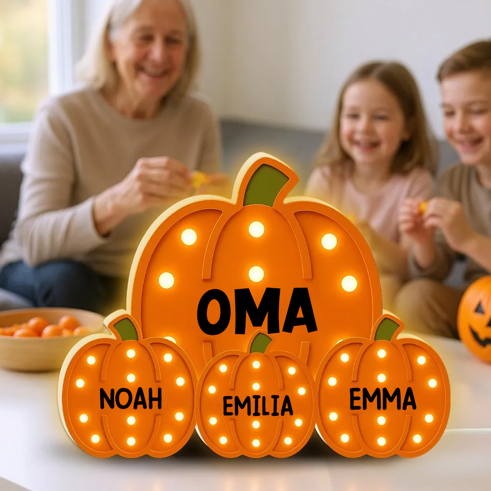 „Omas kleine Kürbisse“ – Personalisierte LED-Lichtbox Geschenk für Oma