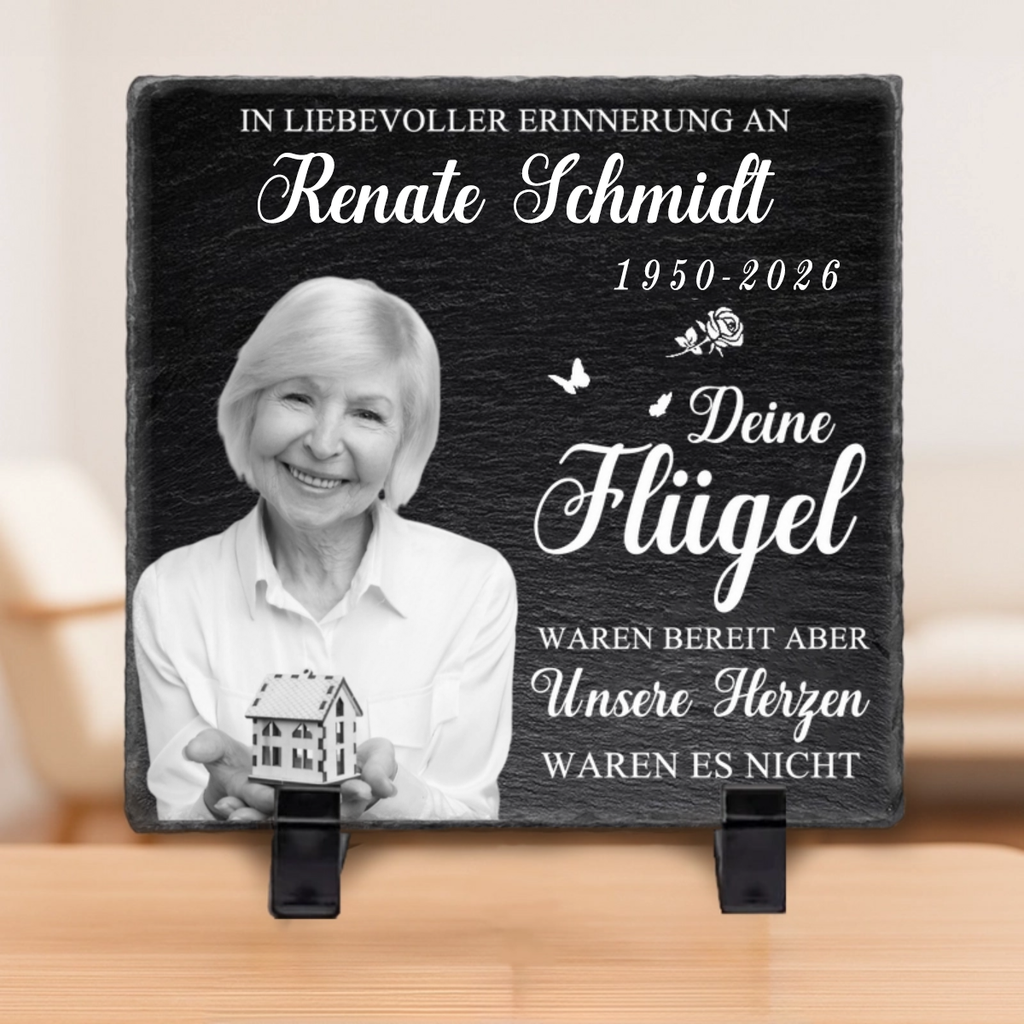 Personalisierte Schieferplatte mit Foto und Spruch zum liebevollen Gedenken Trauergeschenk