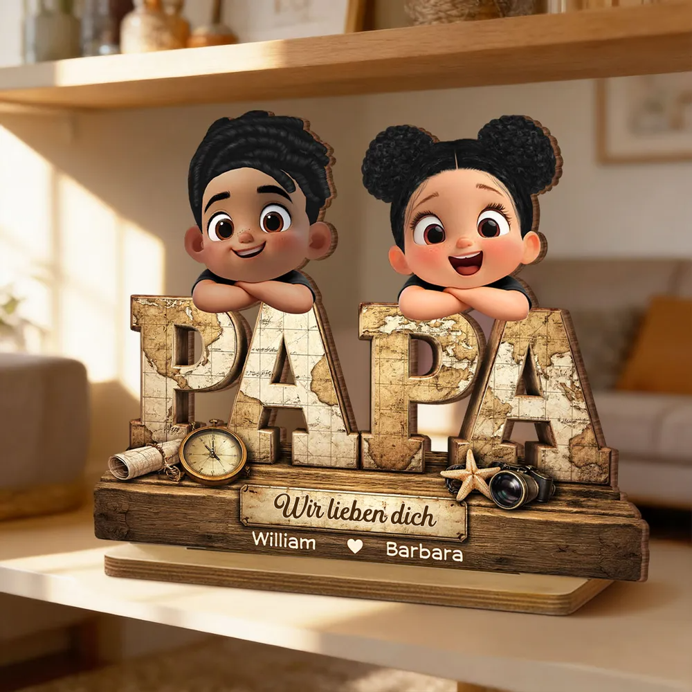 PAPA Personalisierter Holzaufsteller mit Kinder Geschenk für Vater