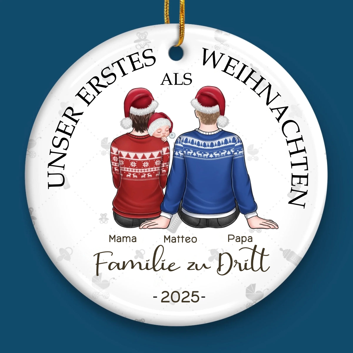 Personalisierter Keramik-Anhänger „Unser erstes Weihnachten zu dritt“