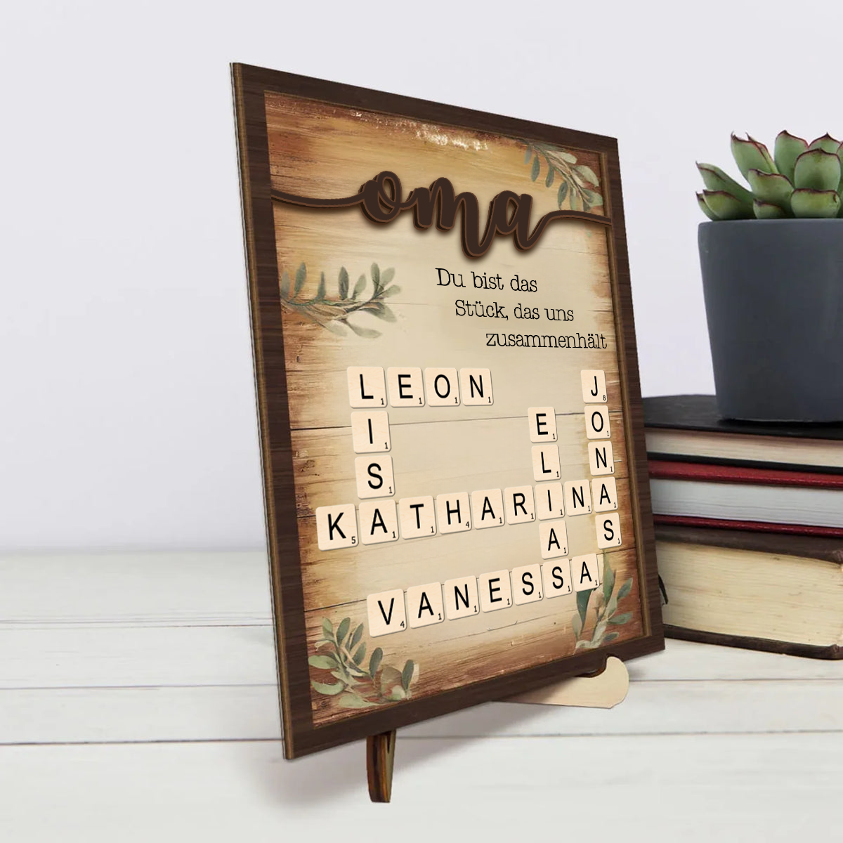 Kreuzworträsel-Personalisierte Holztafel Geschenk für Oma
